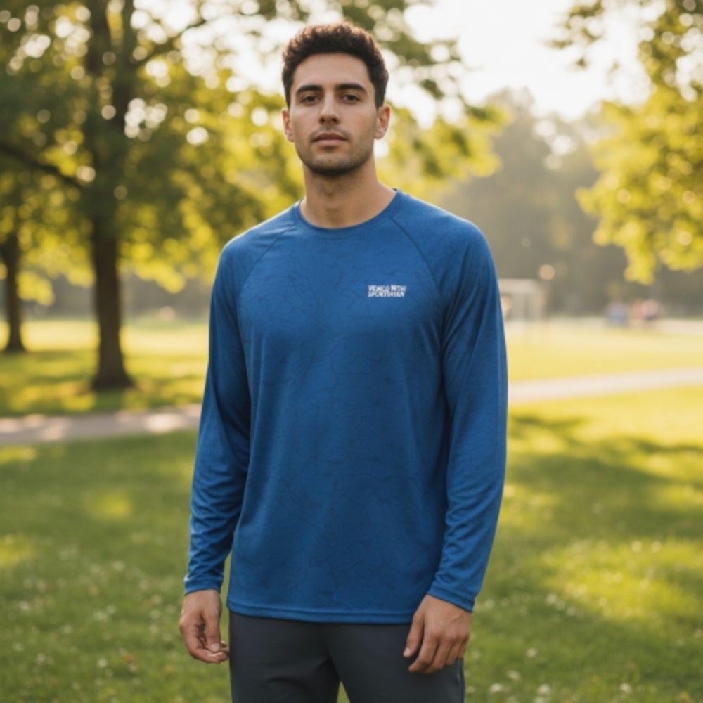 SALE‎ EUC World Wide Sportsman Sz. M Blue/Large Fish Graphic Long Sleeve Shirt